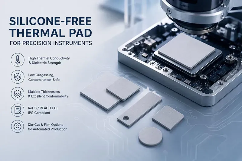 Silicone-free thermal pad for precision instruments